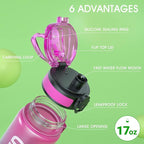 Sahara Sailor Water Bottle, 32/25/17oz Durable and Leakproof Water Bottles Motivational with Time Marker, Tritan, BPA Free, Wide Mouth with Easy Clean Brush for Gym, Travel, School, Office (1 Bottle)