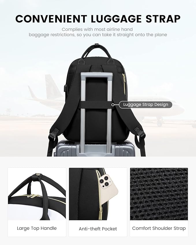 LOVEVOOK Laptop Backpack for Women, Lightweight Casual Daypacks, 15.6in Laptop, USB Port, Oxford Cloth, Ergonomic Shoulder Straps, 18 Pockets, 12-Month Free Return