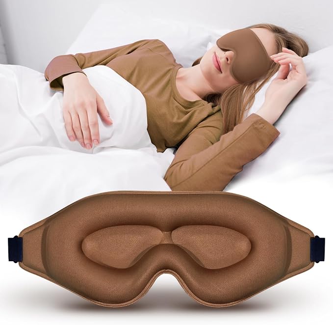 3D Advanced Eye Mask for Sleeping，Ultra Delicate Soft Skin Friendly Eye mask，100% Blackout Sleep Eye Mask for Sleep, Eyelash Extension Sleep mask (Coffee Color)
