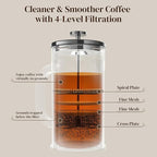 Veken French Press Coffee Maker 34oz, No Plastic Touching Cafe,Thickened Glass Stainless Steel Brewer, Cold Brew Cafetera Tea pot for Kitchen Travel Camping, Gifts, Decor, Bar Accessories, Dark Pewter