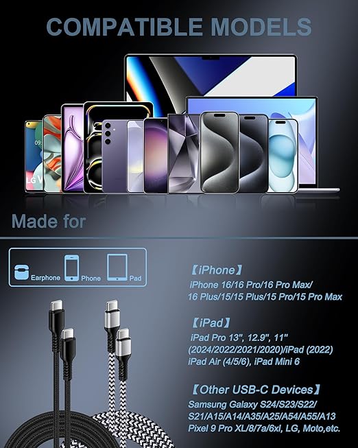 Haoano iPhone 17e 17 Carplay Charger Cable Fast Charging, USBC to USBC Cable for iPhone 17 Pro Max 16 16e 15 Plus, C to C Cord Auto Car Play Charger Android Power USB-C Wire 6 Ft
