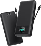 Portable Charger 33800mAh USB C Power Bank with Built-in Cables & AC Wall Plug,25W Fast Charging+QC 4.0 Phone Charger,4 Output Travel Essentials Battery Pack for iPhone16/15/14/13,Samsung,Android etc