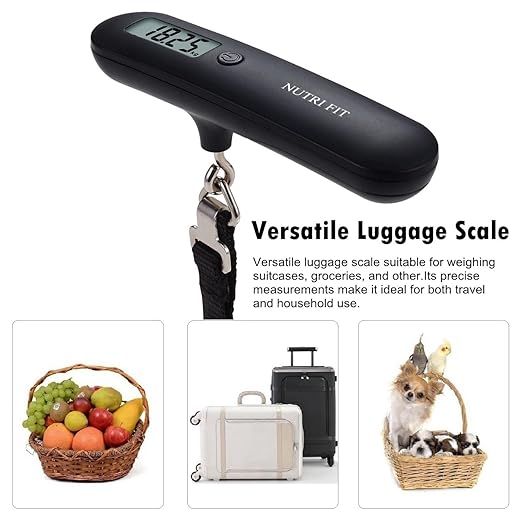 NUTRI FIT Luggage Scale Travel Digital Suitcase Weight Scale Portable Bag Weighing Scale Baggage Weigher, LCD Display 110lb/50kg Electronic Handheld Balance for Packages Airplane Travel Essentials