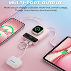 Portable Charger,5000mAh PD 20W Super Fast Charging Power Bank with Built-in Cables,Travel Keychain Battery Pack for Apple Watch Ultra/11/10/9/8/7/6/SE,iPhone 17/16/15/14/13/12 (Pink)