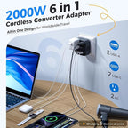 DOACE 100-240V to 100-120V Voltage Converter US to Europe for Hair Dryer - 2000W Converter for European Travel, Power Converter Adapter Combo with 2 PD/QC & UK/AU/US/IT/European Travel Plug Adapters