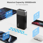 JUOVI Portable Power Bank 20000mAh, 35W Portable Charger, Battery Pack Fast Charging, PD3.0 QC4.0 Phone Battery Pack with LED Display for iPhone 16 15 14, Galaxy, Tablet, Switch, etc