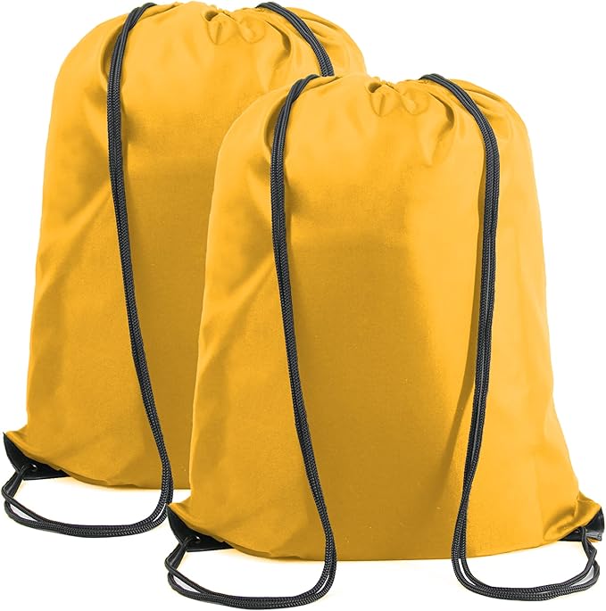 BeeGreen Yellow Drawstring Backpack Bags Bulk 2 Pack X-Large 22.4" L x 17.5" W Sports Cinch Sackpack Gym String Bags Machine Washable Heavy Duty for Men Women