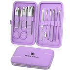 Manicure Set, Travel Mini Nail Clippers Kit Pedicure Care Tools, 10pcs Stainless Steel Grooming kit (Violet)
