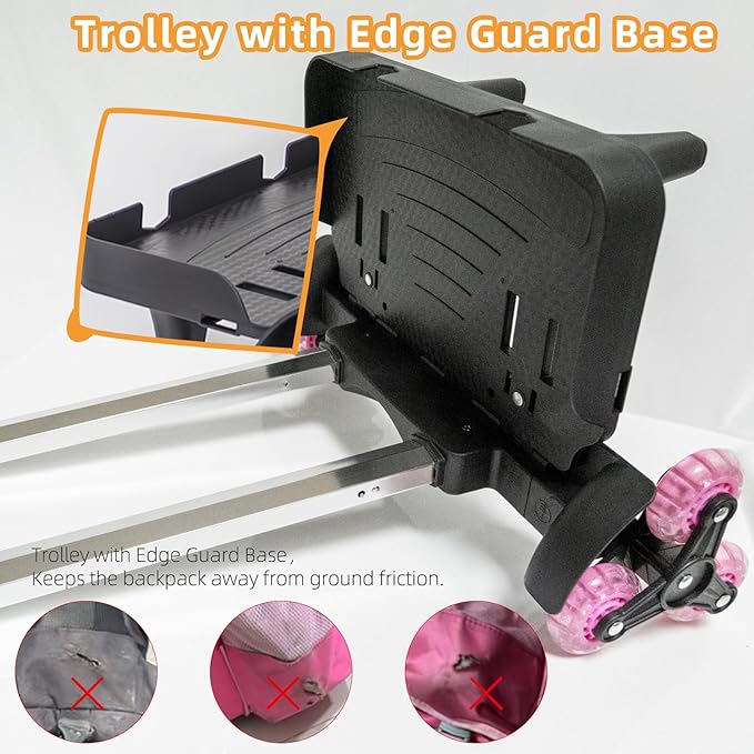 Backpack Trolley Wheeled Cart- Foldable Aluminium Alloy Hand Truck with 3 Wheels and Luggage Strap for Backpacks and Travel Luggage,Backpack Cart with Edge Guard Base,Rolling Backpack Dolly