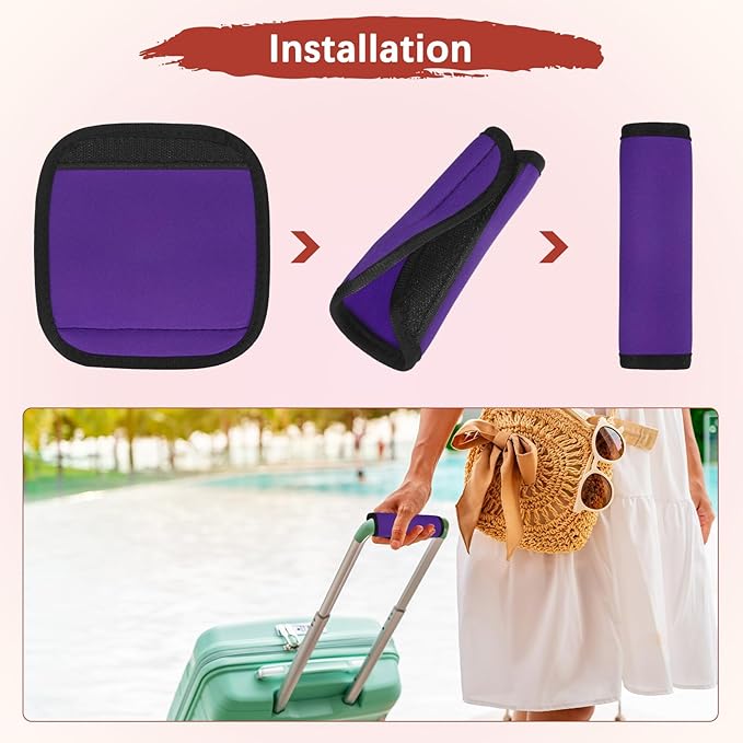 Luggage Handle Wrap [6PCS] - Neoprene Luggage Identifiers Use for Suitcases & Carry on & Travel Accessories - [Purple-6IN/15CM] Comfort Grip Handle Cover