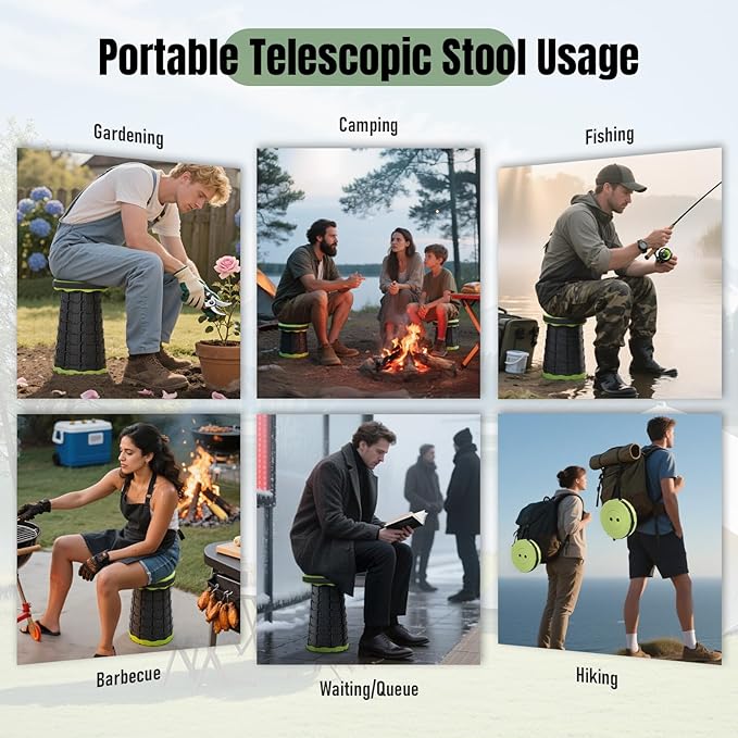 Doseno Upgraded Foldable Stool Thickened, Portable Collapsible Stool Retractable Stool for Fishing, Hiking Tours, BBQ, Parties, Outdoor Activities