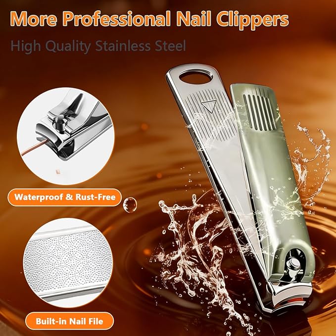 Nail Clippers Set 7 Pcs, Stainless Steel Toenail & Fingernail Clipper Set, Portable Travel Mens Nail Cutter, Manicure Grooming Kit for Men, Women, Gift Ideas (Brown)