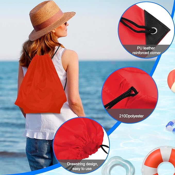 PLULON 2Pcs Drawstring Bags Bulk Drawstring Backpack Pink Red String Backpack Cinch Sack Sport Gym Backpack Bags for Yoga Traveling Outdoor Sports