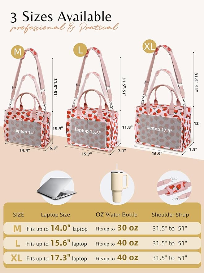 BESBESME Canvas Tote Bag for Women with Zipper & Compartments– Large Work & College Laptop Tote Crossbody Shoulder Bag