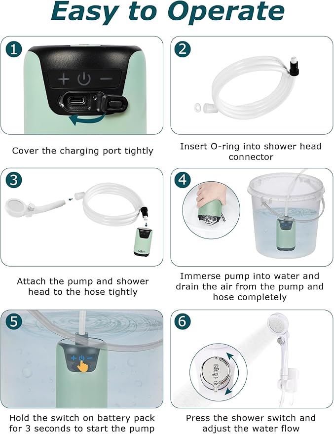 innhom Portable Shower Camping Shower Outdoor Camp Shower Pump, Electric Rechargeable Portable Camping Shower, Powered by Rechargeable Battery