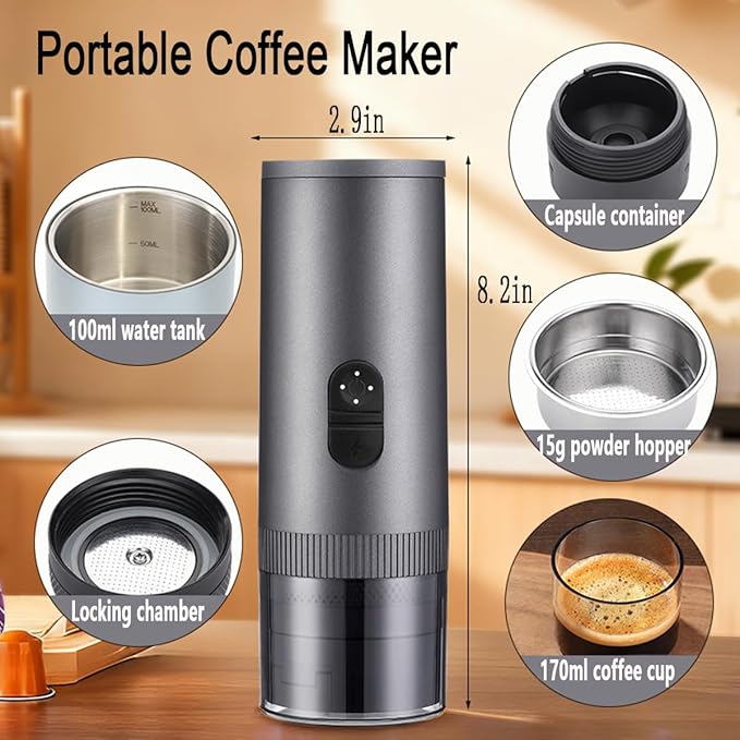 3-in-1 Portable Espresso Machine with Self-Heating, 20 BAR Pressure, 7800mAh Battery – Compact Travel Coffee Maker for Capsules, Ground Coffee & Iced Brew, Perfect for Camping, Hiking, Office