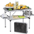 Titanker Folding Camping Table Small 2ft, Small Camp Table Portable with 50% Extra Space, Folding Picnic Beach Table Portable, Car Camping Essentials, Aluminum Light Solid, Silver