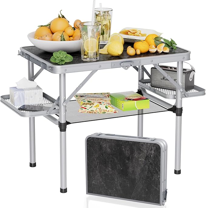 Titanker Folding Camping Table Small 2ft, Small Camp Table Portable with 50% Extra Space, Folding Picnic Beach Table Portable, Car Camping Essentials, Aluminum Light Solid, Silver