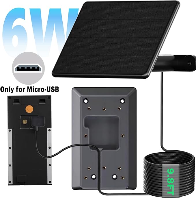 6W Solar Charger Compatible with Ring Video Doorbell (2020 Release), Micro USB Port Only, Not Compatible with the 2025 Type-C Interface doorbell