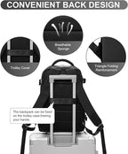 WONHOX Travel Backpack Women,Carry On Backpack Flight Approved 18x14x8 inches Bag Spirit Airlines Personal ltem,College Sports Hiking Rucksack Waterproof Casual Daypack Laptop Blackpack Men,Black