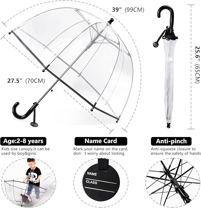 Kids Clear Umbrella for Rain Dome Bubble Umbrellas Windproof for Kids Boys and Girls