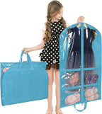 KEEGH Clear Garment Bags for Dance Costumes 40 inch Dance Garment Bags for Dancers Hanging Clothes for Closet Storage, with 4 Zipper Pockets for Dance Competitions, Ballet, Theatre, 6 Pack, Blue