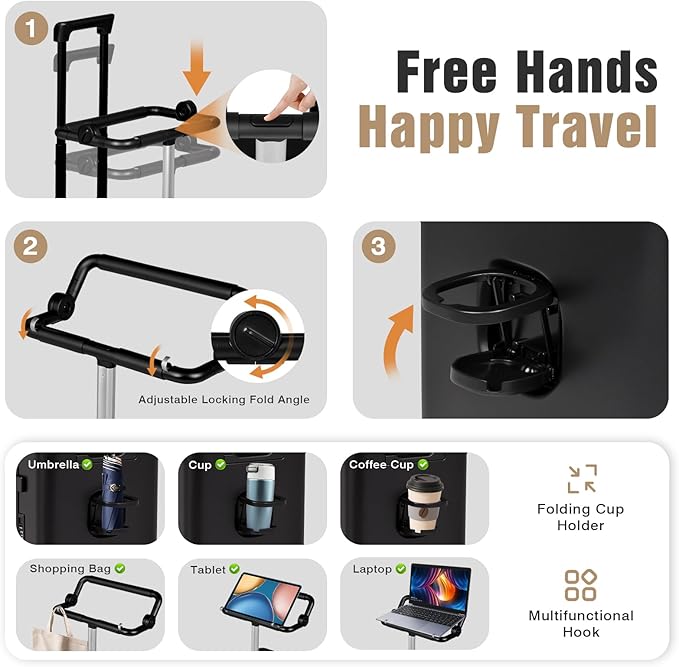 smilesun 20" Adjustable Fence Luggage with Seat, Carry On Suitcase for Kids & Adults, 200lbs Support, 360° Silent Wheels with TSA Lock, Tablet & Cup Holder(Black)