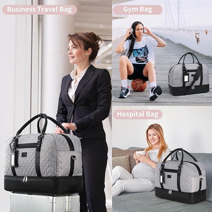 Wogarl 4PCS Weekender Bags for Women Large Overnight Weekend Travel Duffel Carry on Shoulder with Shoe Compartment Canvas Toiletry Bag for Travel Business Gym