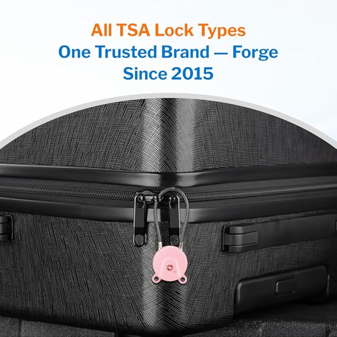 FORGE TSA Approved Luggage Locks, Keyed Alike TSA006 Dimple Key Travel Lock with Zinc Alloy Metal Body, Secure Cable Lock for Suitcase, Backpack, Gym Bags. 2 Pink Locks