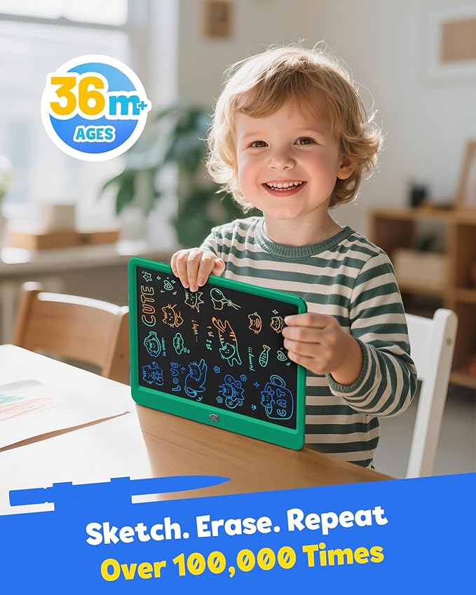 TEKFUN 12 Inch LCD Writing Tablet for Kids, Coloring Drawing Pad, Mess Free Doodle Board, Airplane Travel Toys for Boys and Toddlers, Road Trip Essentials, Gifts for 3-8 Year Old Girls(DarkGreen)