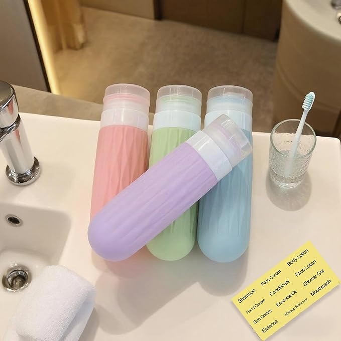 IYYI Travel Bottles for Toiletries, TSA Approved Travel Size Containers, Silicone Toiletries Bottles, Leakproof, Refillable Containers Kits for Shampoo and Conditioner (Gray, 90, Milliliters)