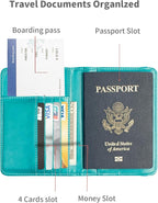 Passport Holder and Card Slot Combo RFID Blocking Leather Travel Passport Wallet for Men and Women US Passport Cover, Light Blue