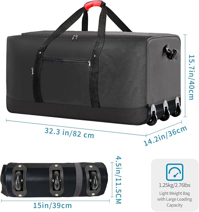 Finnhomy 120L Foldable Rolling Duffel Bag with 3 Wheels, Light Weight Travel Duffel bag with Large Loading Capacity, 32'' Rolling Duffel bag with Shoulder Strap