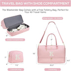 Letter Weekender Bags for Womens - Duffle Bag with Shoe Compartment Personalized Overnight Bag with Toiletry Bag Duffel Bags for Gym Hospital Bags Gift for Women Pink (Letter K)