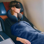 urnexttour Travel Pillow and Blanket Set Neck Pillows Travel Essentials with Sleep Mask for Airplane Car Memory Foam Blue