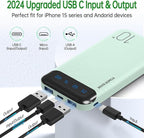 YOBON Power Bank 10000mAh Portable Charger Slim Battery Pack with 2 USB 2.4A Outputs and USB C in/Out Compatible with Huawei iPhone 16 15 14 13 12 iPad Samsung Galaxy S20 Android Tablet (Light Green)