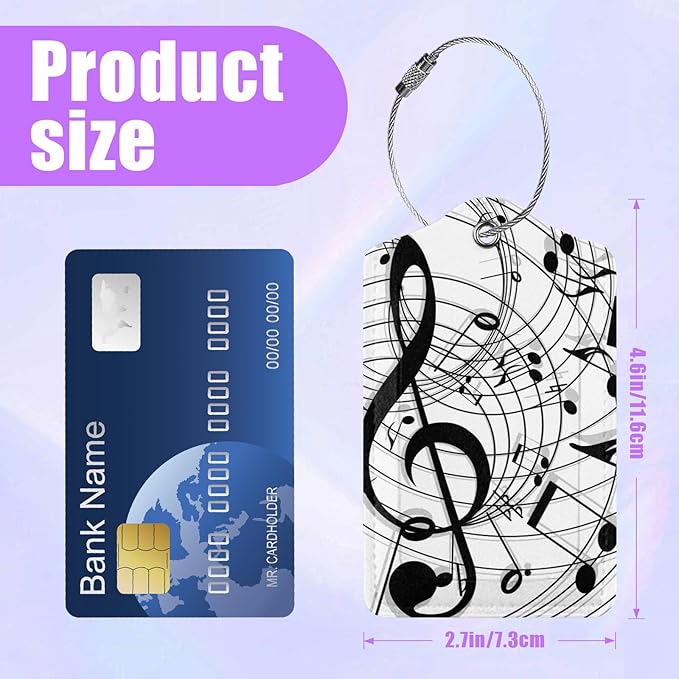 3 Pack Music Notes Staff Luggage Tags for Suitcase PU Leather Travel Luggage Tag Privacy Cover ID Label for Women Men Baggage Backpack Handbag School Bag