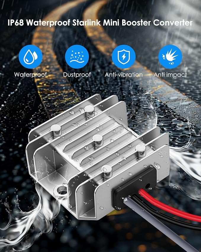 Starlink Mini 12V Converter Adapter, Step Up 12V/24V to 30V Input Boost Converter Output 3.5A, 18AWG Waterproof DC Female Port Power Cord, Compatible with Max 45m/150Ft+Starlink Mini Power Cable