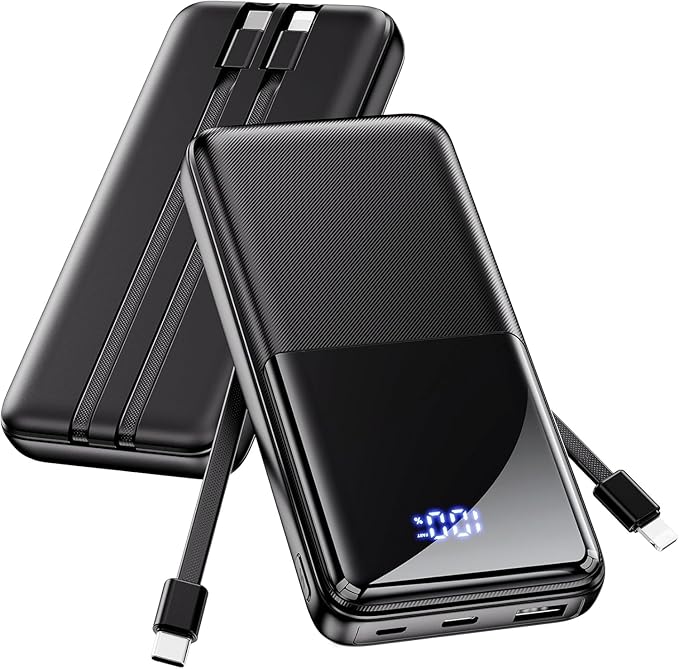 Portable Charger Power Bank - 15000mAh Battery Pack 22.5W Fast Charging Built-in Cable, Portable Phone Charger for iPhone All Models Samsung Android, Airline Friendly Camping Travel Essentials, 1 Pack