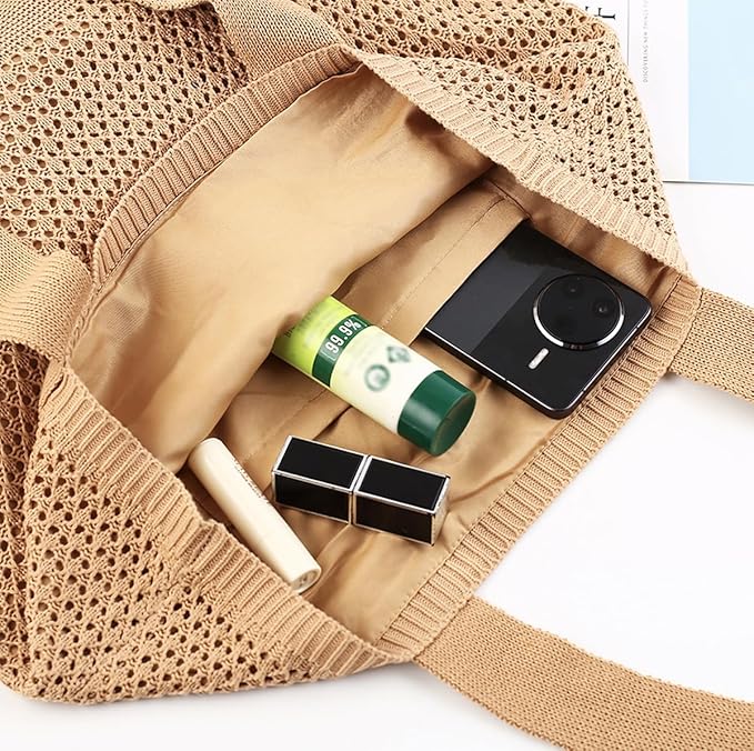 COOKOOKY Crochet Beach Tote bag Summer Beach Bag for Women Aesthetic Mesh Tote Bag Hippie Bag Knit Bag