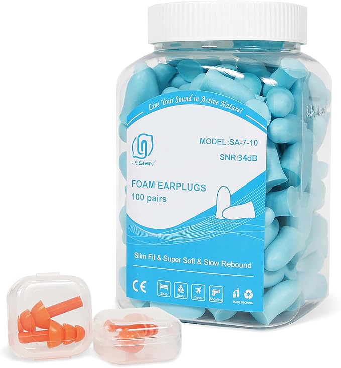 LYSIAN Slim Fit Foam Ear Plugs for Small Ear Canals, 100 Pairs 35dB SNR Noise Reduction Earplugs for Sleeping, Snoring, Travel and Quiet Rest, Women, Teens, Lake Blue