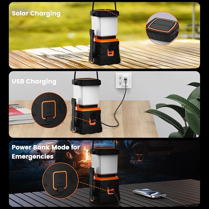 LED Camping Lantern Rechargeable,1000LM, Portable with 5 Ligth Modes, IP44 Waterproof 4400mAh Tent Flashlight Lanterns for Power Outages, Hiking, Hurricane,Campsites, Emergencies (2-Pack)