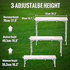 GARLLEN Folding Camping Table, 3-Height Adjustable Portable Folding Camping Table with Storage Bag, Lightweight Picnic Aluminum Table for Camping, BBQ, Outdoor, 34.2" L x 15.7" W, Silver