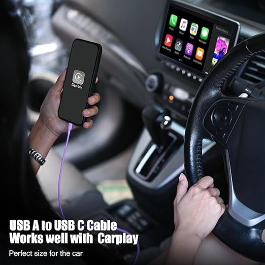 3-Pack Purple [3.3FT+3.3FT+6FT] USB A to USB C Cable，USB to USB C Car Carplay Cable for iPhone 16 15 Pro Plus Pro Max，for iPad Pro/Air/Mini，for Samsung S24/S23/S22/S21，for MacBook Pro/Air and More