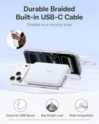 Baseus Magsafe Power Bank, 10,000mAh 30W Magnetic Portable Charger, Fast Charging Wireless Battery Pack with Built-in Braided USB-C Cable for iPhone 17 Pro Max/Air/16/15/14/13, AirPods, iPad and More