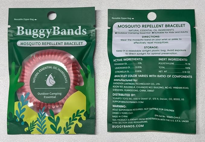 BuggyBands Mosquito Bracelets, 36 Pack Individually Wrapped Wristbands, DEET Free, Natural and Waterproof Bands, Camping Travel Essentials