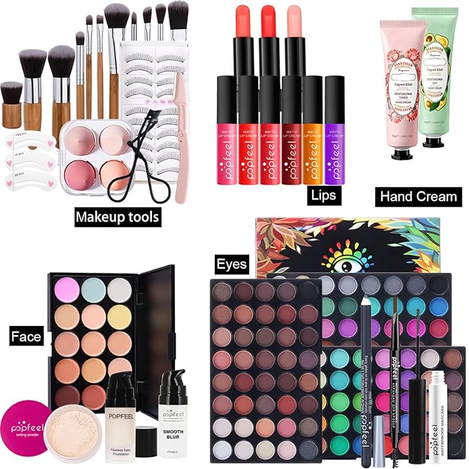 Pure Vie All-in-One Holiday Gift Surprise Makeup Set Essential Starter Bundle Include Eyeshadow Palette Lipstick Concealer Blush Mascara Eyeliner Face Powder Lipgloss Brush - Full Makeup Kit for Women