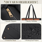 RAINSMORE Laptop Bag for Women 15.6 Inch Work Tote Bags Leather Laptop Tote Professional Laptop Purse Computer Handbag Womens Briefcase Tote with Clutch for Teacher Office Travel, Black Brown & White