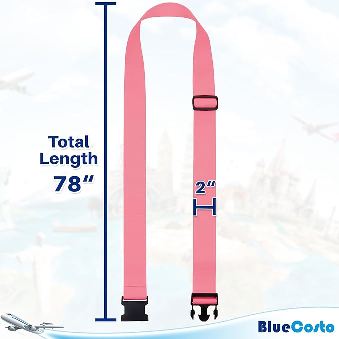 Luggage Straps for Suitcases - TSA Approved - Multicolored, 4 PK - Premium Nylon Belts for Suitcase, Briefcase & Travel Bag - Adjustable Strap Length 46" - 78"