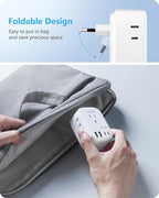 LENCENT European Travel Plug Adapter, PD 45W Type C Foldable Power Plug with 4 Outlets 4 USB Ports, USB Fast Charger Adaptor, Power Adaptor for US to Most of Europe EU Spain Italy France Germany